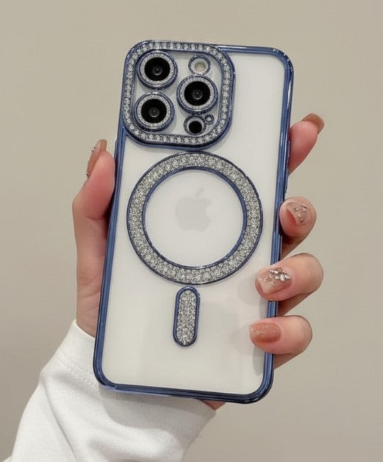 Glitter Diamond Transparent MagSafe Case for iPhone 11–17 Series