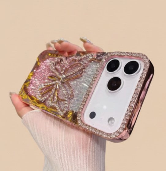 Sparkly 3D Diamond Butterfly Glitter Gradient Case for iPhone 17/16/15/14/13/12/11 Pro/Pro Max/Plus – Plated Shockproof TPU Cover