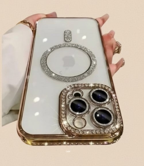 Glitter Diamond Transparent MagSafe Case for iPhone 11–17 Series