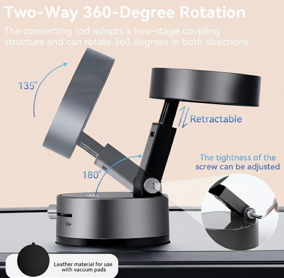 360° Rotating Foldable Car Phone Holder with Vacuum Magnetic Suction