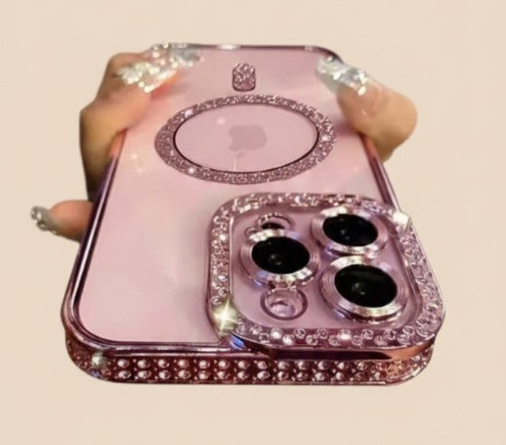Glitter Diamond Transparent MagSafe Case for iPhone 11–17 Series