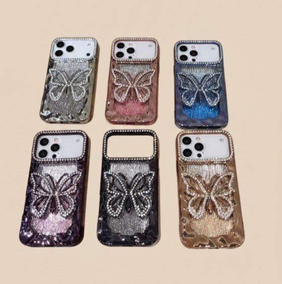 Sparkly 3D Diamond Butterfly Glitter Gradient Case for iPhone 17/16/15/14/13/12/11 Pro/Pro Max/Plus – Plated Shockproof TPU Cover