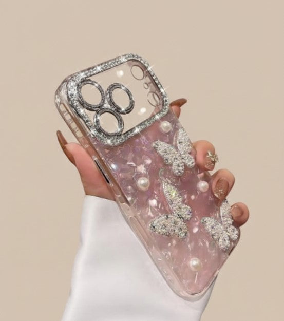 Luxury Diamond Butterfly Clear iPhone Case – Transparent Plating, Soft Silicone Shockproof Cover for iPhone 17/17 Air/16/15/14/13/12 Pro/Max