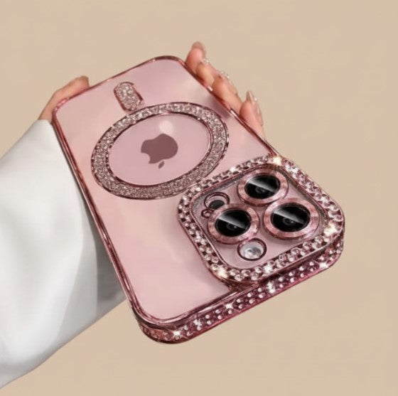 Glitter Diamond Transparent MagSafe Case for iPhone 11–17 Series