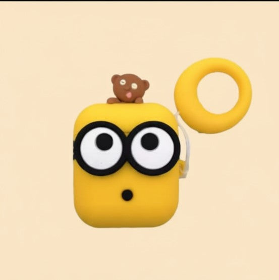 3D Big-Eyes Bear Silicone AirPods Case – Cute Protective Cover with Hook for AirPods 4 (2024) & AirPods Pro 2