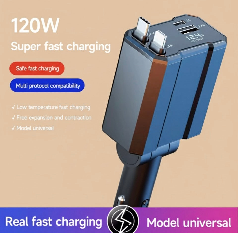 Streamline Your Charge: Retractable Dual Type-C Car Charger for Samsung & Android