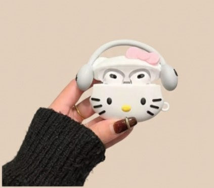 Cartoon Kitty Protective Case for AirPods (1/2/3) & AirPods Pro/Pro 2 – Cute Silicone Cover with Metal Hook, Kawaii Earphone Box (Not Official Sanrio)