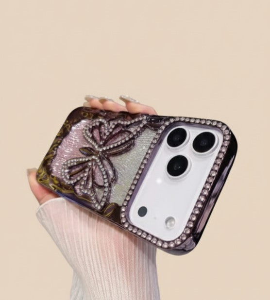 Sparkly 3D Diamond Butterfly Glitter Gradient Case for iPhone 17/16/15/14/13/12/11 Pro/Pro Max/Plus – Plated Shockproof TPU Cover