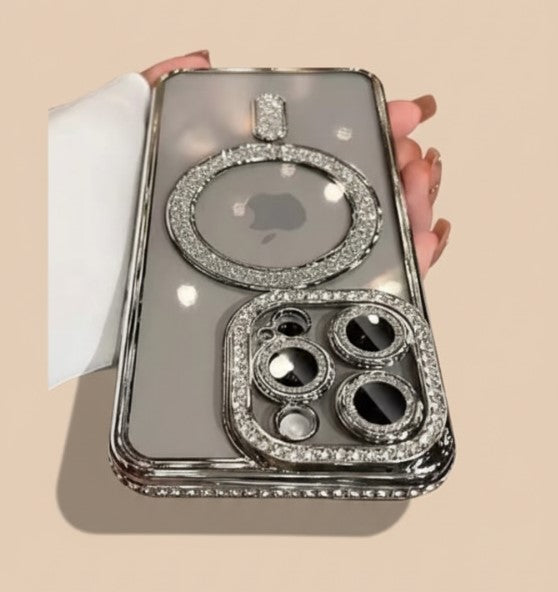 Glitter Diamond Transparent MagSafe Case for iPhone 11–17 Series