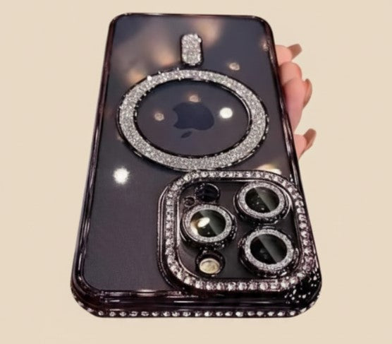 Glitter Diamond Transparent MagSafe Case for iPhone 11–17 Series