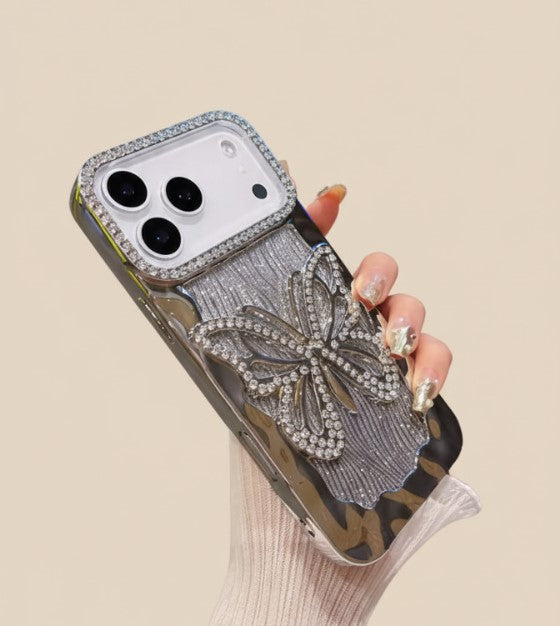 Sparkly 3D Diamond Butterfly Glitter Gradient Case for iPhone 17/16/15/14/13/12/11 Pro/Pro Max/Plus – Plated Shockproof TPU Cover
