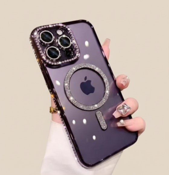 Glitter Diamond Transparent MagSafe Case for iPhone 11–17 Series