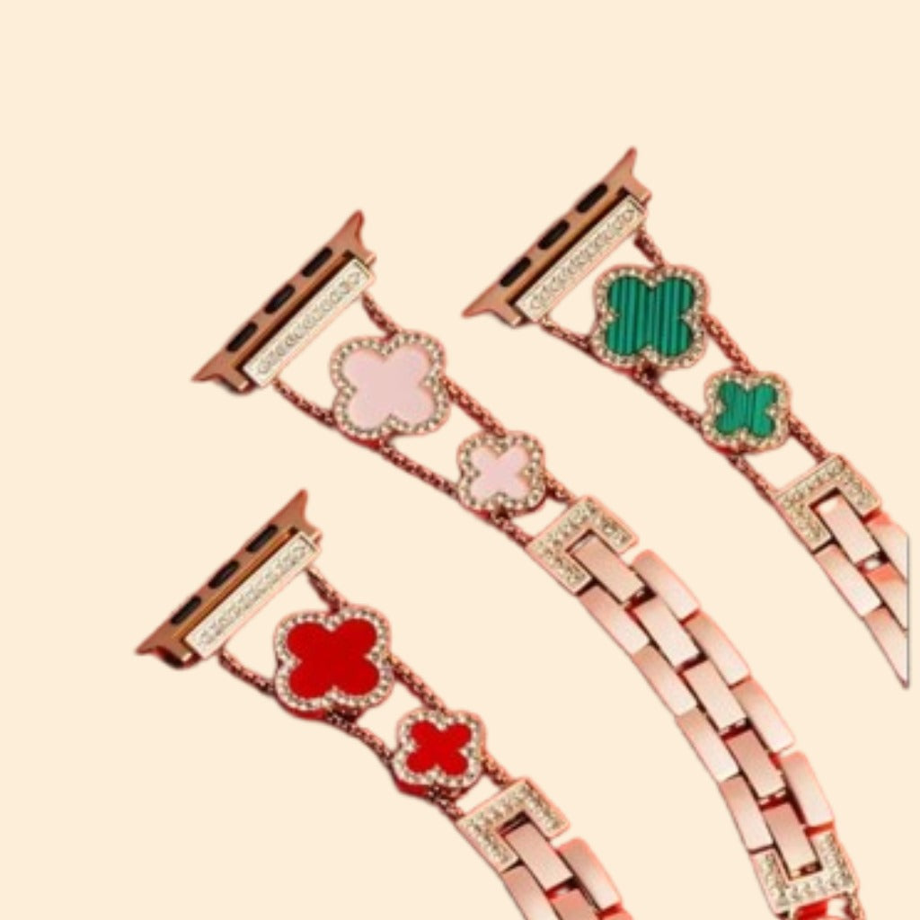 Diamond Four-Leaf Clover Metal Bracelet Band for Apple Watch (38–49mm)
