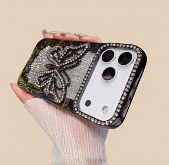 Sparkly 3D Diamond Butterfly Glitter Gradient Case for iPhone 17/16/15/14/13/12/11 Pro/Pro Max/Plus – Plated Shockproof TPU Cover