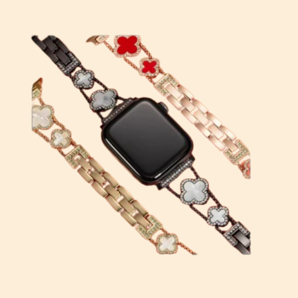 Diamond Four-Leaf Clover Metal Bracelet Band for Apple Watch (38–49mm)