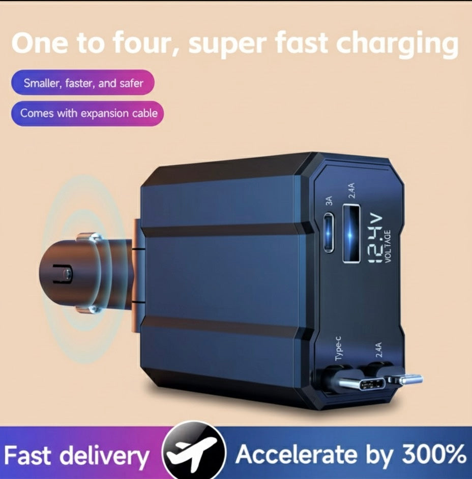Streamline Your Charge: Retractable Dual Type-C Car Charger for Samsung & Android