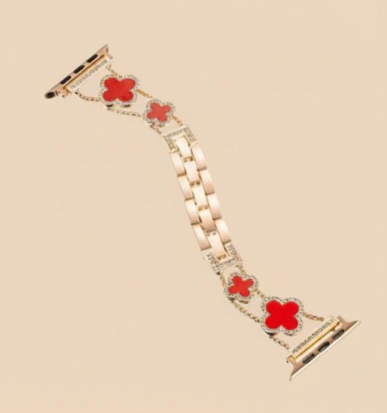 Diamond Four-Leaf Clover Metal Bracelet Band for Apple Watch (38–49mm)