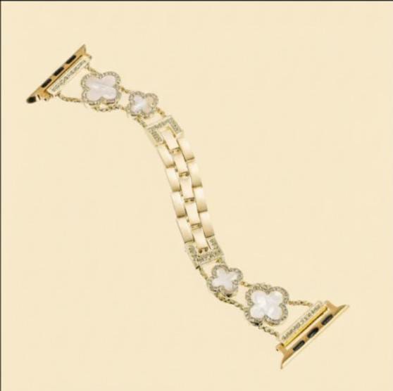 Diamond Four-Leaf Clover Metal Bracelet Band for Apple Watch (38–49mm)