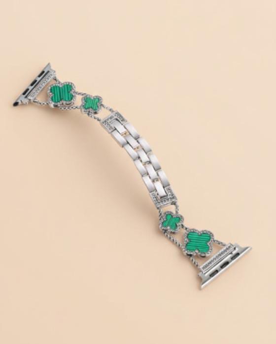 Diamond Four-Leaf Clover Metal Bracelet Band for Apple Watch (38–49mm)