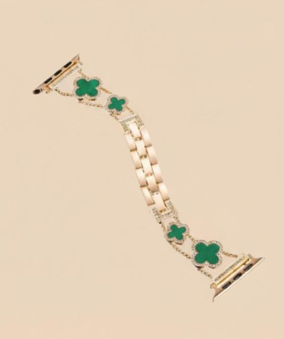 Diamond Four-Leaf Clover Metal Bracelet Band for Apple Watch (38–49mm)