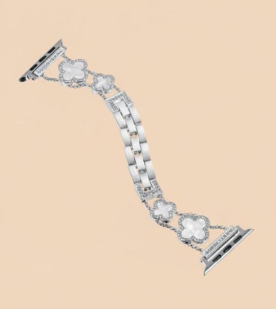 Diamond Four-Leaf Clover Metal Bracelet Band for Apple Watch (38–49mm)