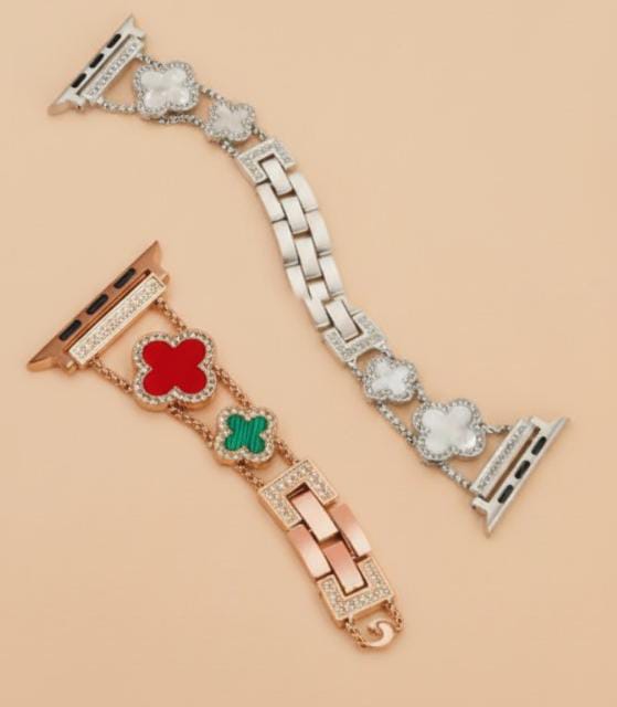 Diamond Four-Leaf Clover Metal Bracelet Band for Apple Watch (38–49mm)