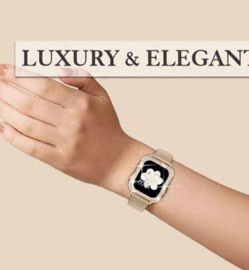 Diamond Case + Metal Strap, Stainless Steel Bracelet – Compatible with Apple Watch Ultra 2, Series 9/8/7/6/5/4 (45/44/41/40mm)