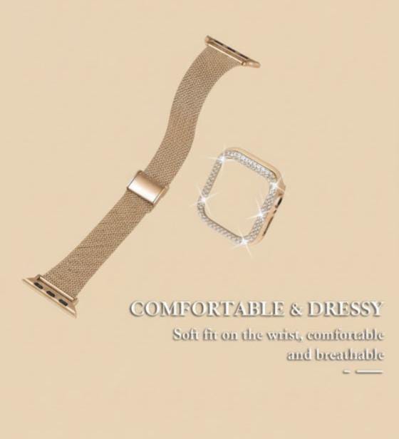Diamond Case + Metal Strap, Stainless Steel Bracelet – Compatible with Apple Watch Ultra 2, Series 9/8/7/6/5/4 (45/44/41/40mm)