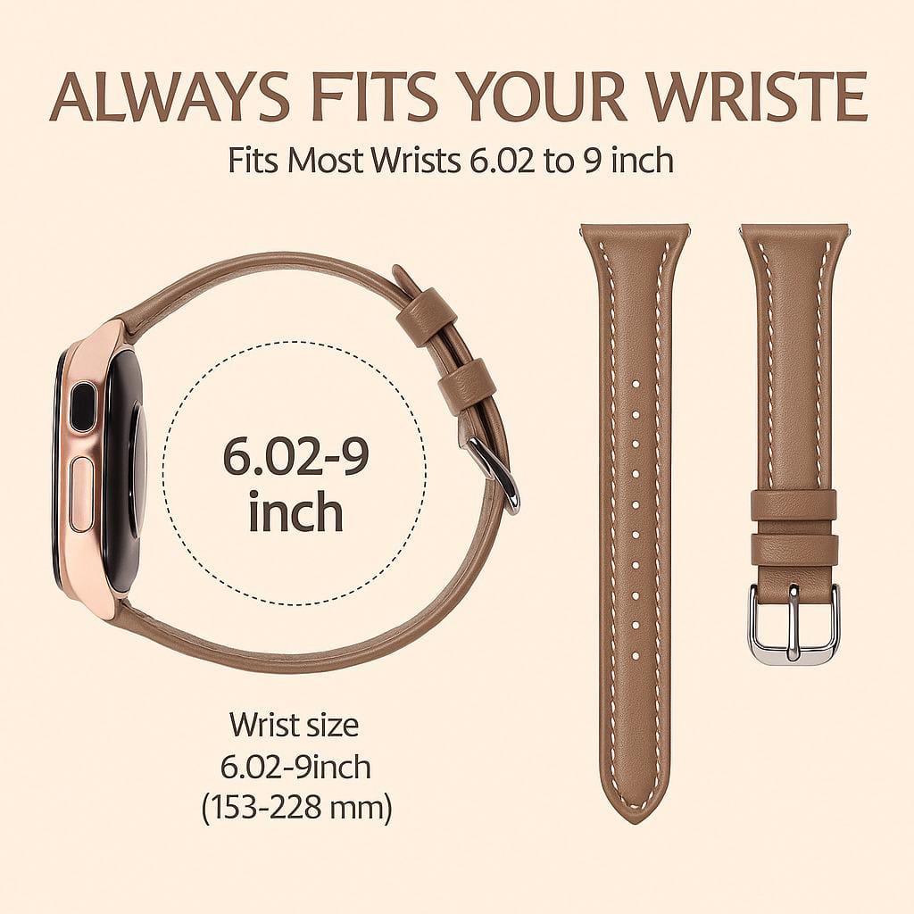 Slim Leather Strap for Samsung Galaxy Watch (7/FE/6/5/5 Pro/4 Classic/Active2) & Huawei Watch GT 4/3 – 20mm / 22mm Quick-Release Band