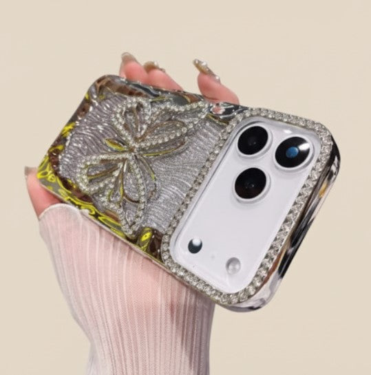 Sparkly 3D Diamond Butterfly Glitter Gradient Case for iPhone 17/16/15/14/13/12/11 Pro/Pro Max/Plus – Plated Shockproof TPU Cover