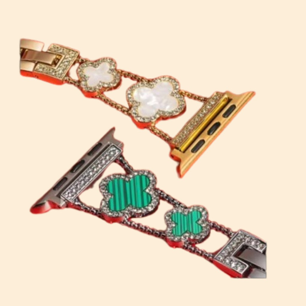 Diamond Four-Leaf Clover Metal Bracelet Band for Apple Watch (38–49mm)