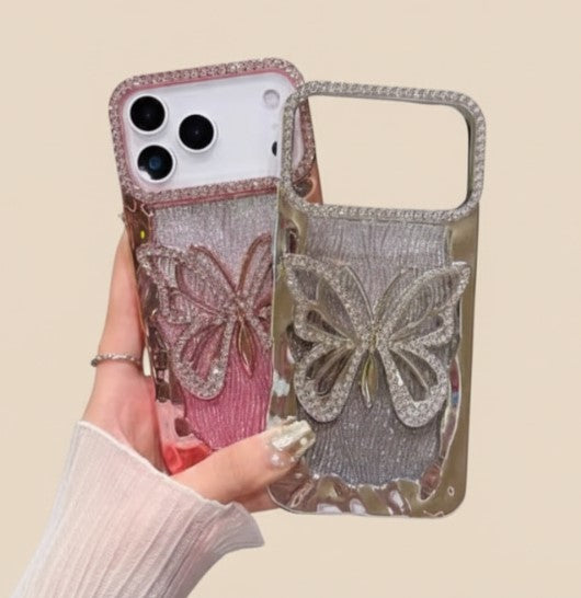 Sparkly 3D Diamond Butterfly Glitter Gradient Case for iPhone 17/16/15/14/13/12/11 Pro/Pro Max/Plus – Plated Shockproof TPU Cover