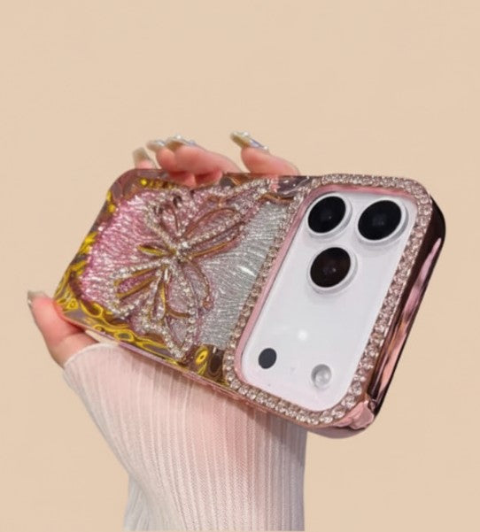 Sparkly 3D Diamond Butterfly Glitter Gradient Case for iPhone 17/16/15/14/13/12/11 Pro/Pro Max/Plus – Plated Shockproof TPU Cover