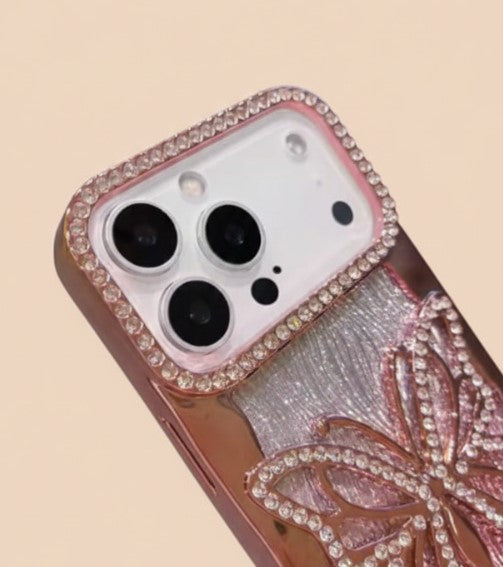 Sparkly 3D Diamond Butterfly Glitter Gradient Case for iPhone 17/16/15/14/13/12/11 Pro/Pro Max/Plus – Plated Shockproof TPU Cover