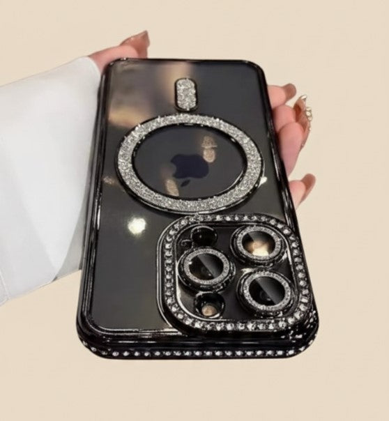 Glitter Diamond Transparent MagSafe Case for iPhone 11–17 Series