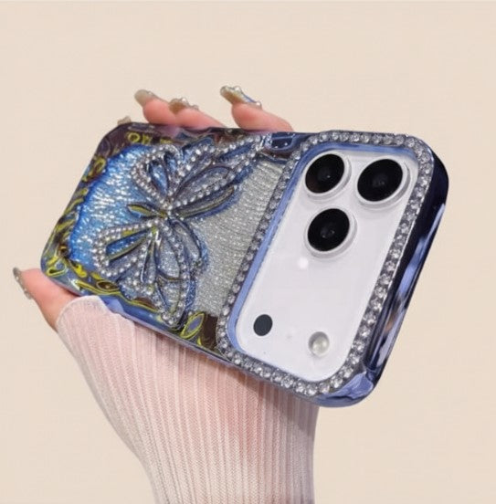Sparkly 3D Diamond Butterfly Glitter Gradient Case for iPhone 17/16/15/14/13/12/11 Pro/Pro Max/Plus – Plated Shockproof TPU Cover