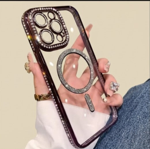 Glitter Diamond Transparent MagSafe Case for iPhone 11–17 Series