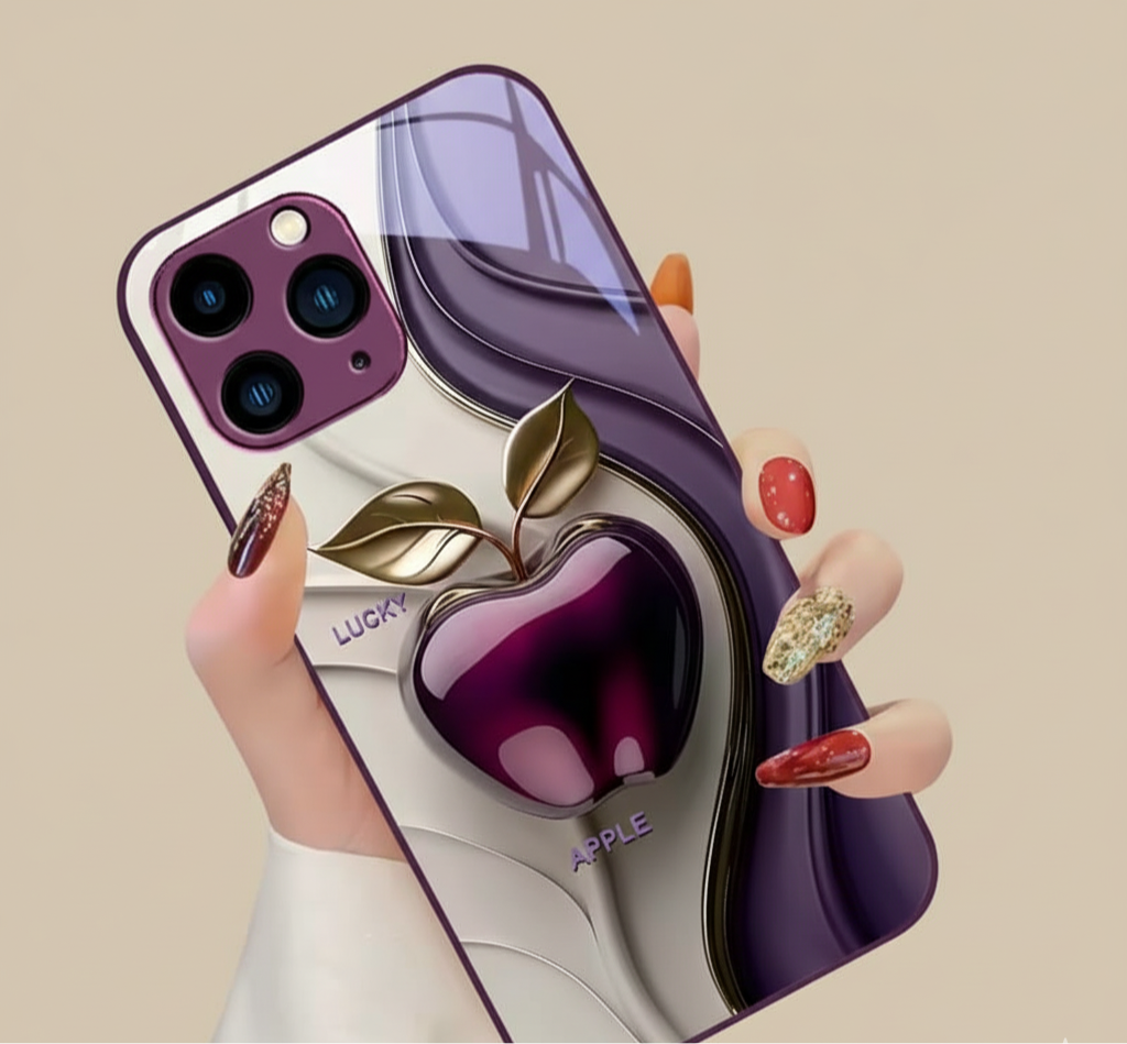 Happy Black Apple Tempered Glass iPhone Case.