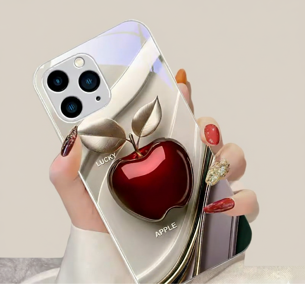 Happy Black Apple Tempered Glass iPhone Case.