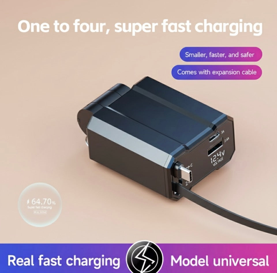 Streamline Your Charge: Retractable Dual Type-C Car Charger for Samsung & Android
