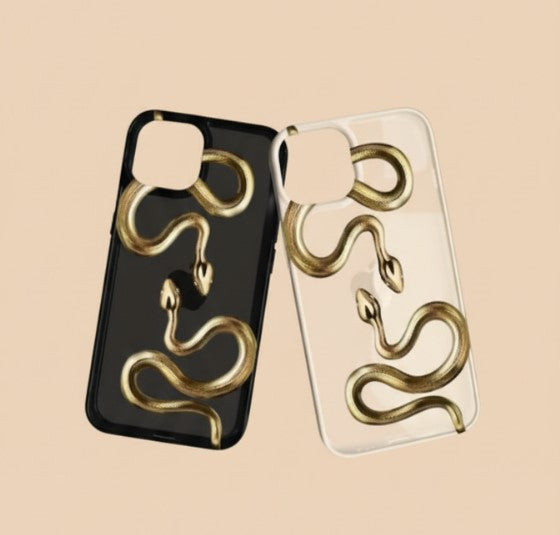 Luxury Black & Gold Snake Pattern Phone Case for iPhone 17/16/15/14/13/12/11 Pro Max, Plus, 16E, XS/XR/X, 7/8, Mini