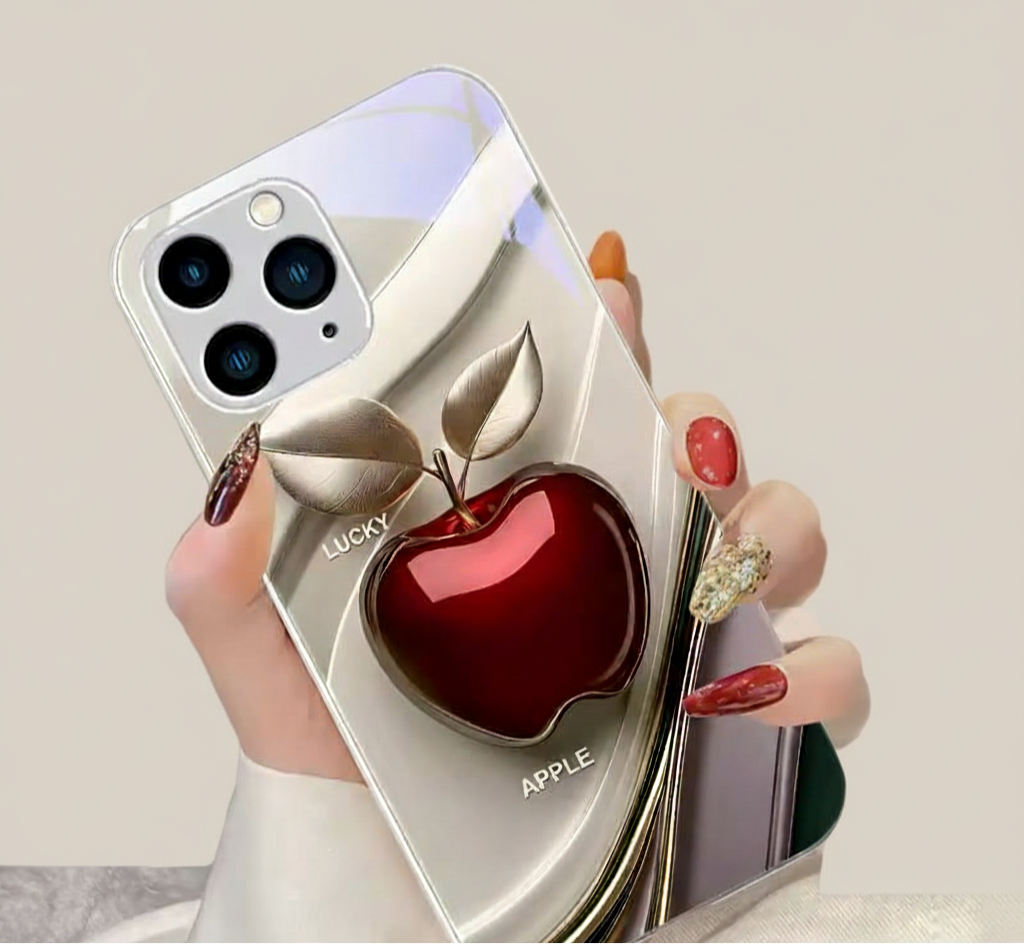 Happy Black Apple Tempered Glass iPhone Case.