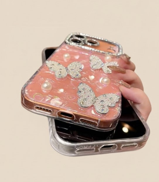 Luxury Diamond Butterfly Clear iPhone Case – Transparent Plating, Soft Silicone Shockproof Cover for iPhone 17/17 Air/16/15/14/13/12 Pro/Max