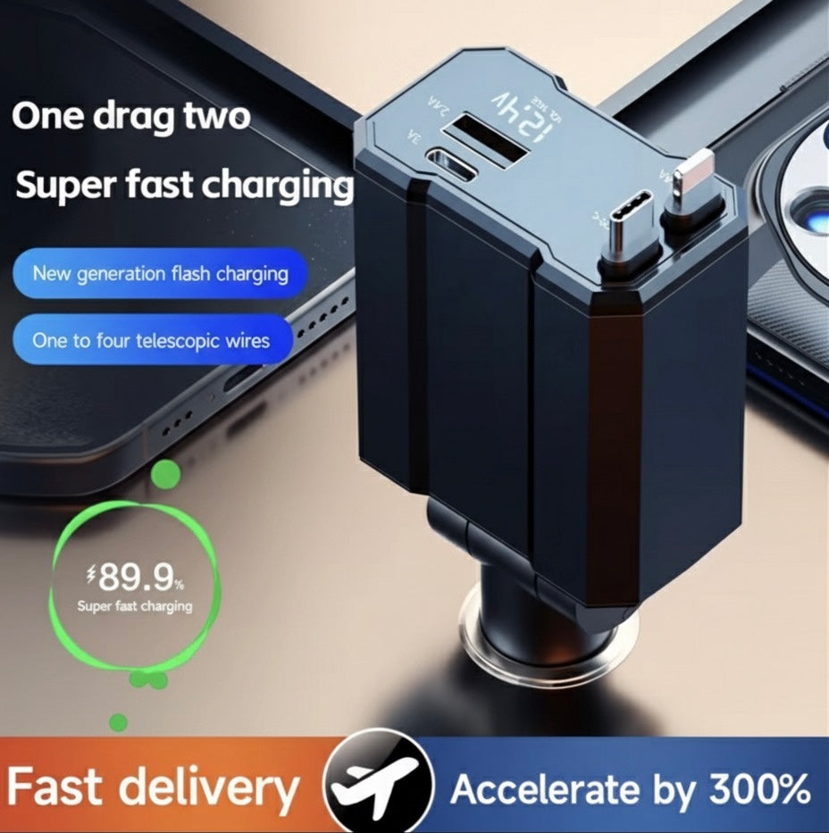 Streamline Your Charge: Retractable Dual Type-C Car Charger for Samsung & Android