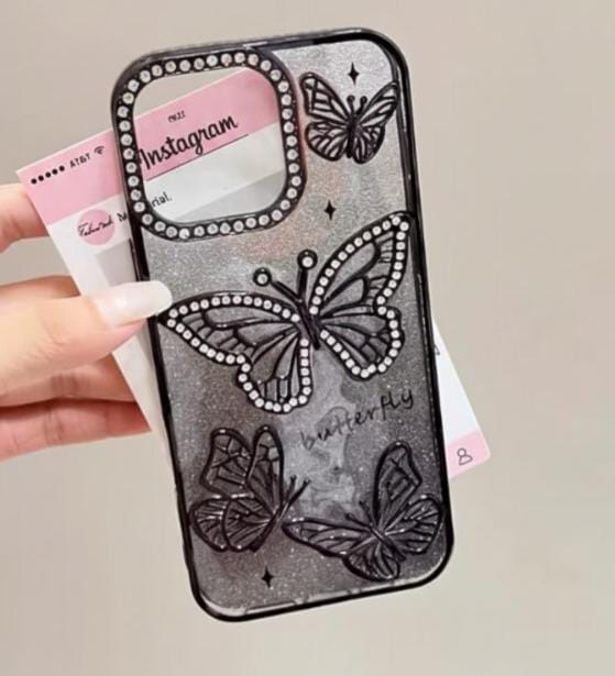 Diamond Butterfly Glitter Case for iPhone 11–17 Series