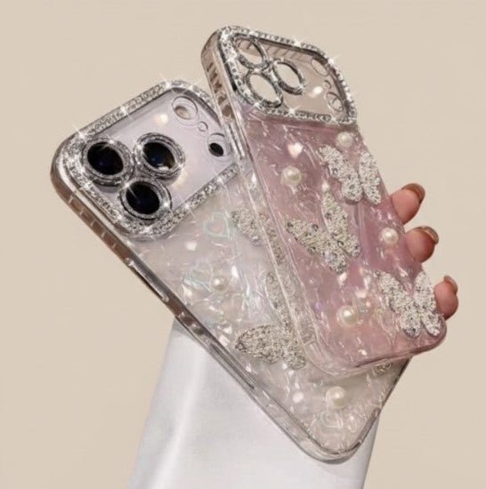 Luxury Diamond Butterfly Clear iPhone Case – Transparent Plating, Soft Silicone Shockproof Cover for iPhone 17/17 Air/16/15/14/13/12 Pro/Max