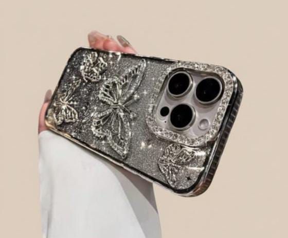Diamond Butterfly Glitter Case for iPhone 11–17 Series