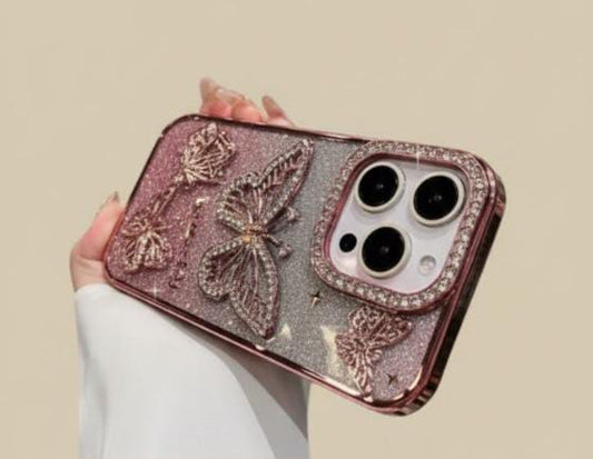 Diamond Butterfly Glitter Case for iPhone 11–17 Series