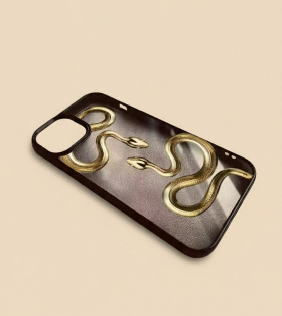 Luxury Black & Gold Snake Pattern Phone Case for iPhone 17/16/15/14/13/12/11 Pro Max, Plus, 16E, XS/XR/X, 7/8, Mini