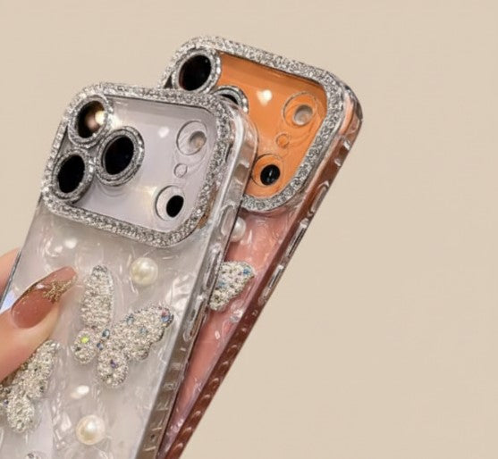 Luxury Diamond Butterfly Clear iPhone Case – Transparent Plating, Soft Silicone Shockproof Cover for iPhone 17/17 Air/16/15/14/13/12 Pro/Max